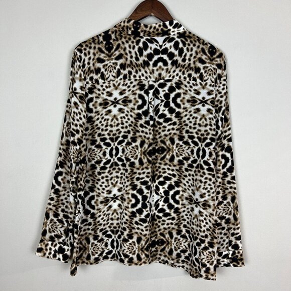 Worthington Silk Blouse Womens XL Brown Leopard Print Long Sleeve Button Up Top - Picture 7 of 10